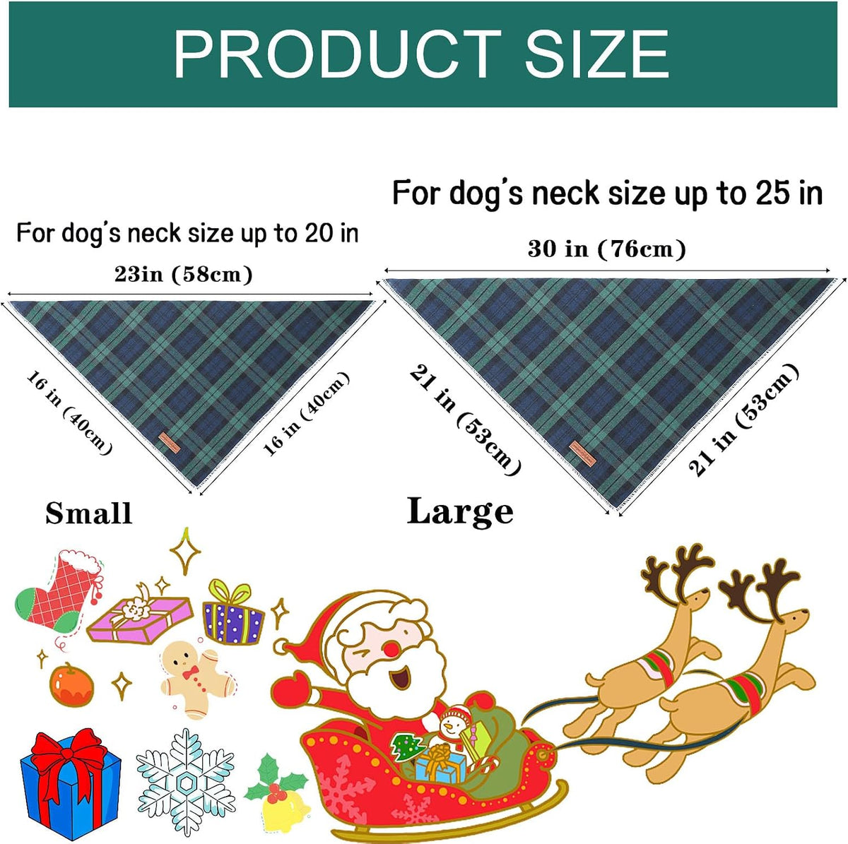 Dog Bandanas 1PC Washable Cotton Triangle Dog Scarfs for Small Medium - Small / Green Grid - image 2