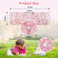 Bunny Tunnels & Tubes, 3-Way Collapsible Rabbit Hideout for Bunnies – Essentials for Small Pets - Pink - image 2