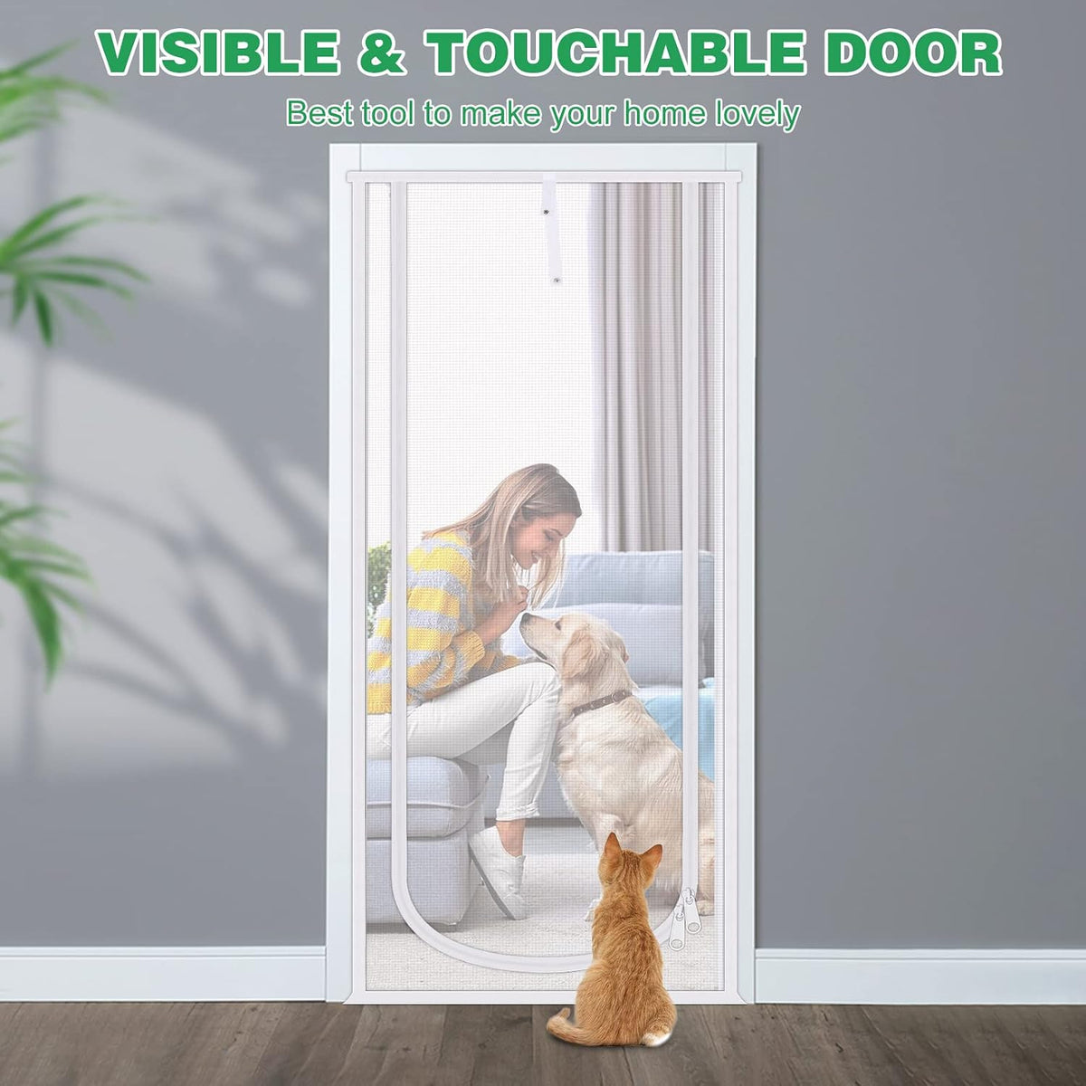 Reinforced Thickened Cat Screen Door - White / Up-u Shape, Fits Door Sizeup to 30"x 80" - image 2