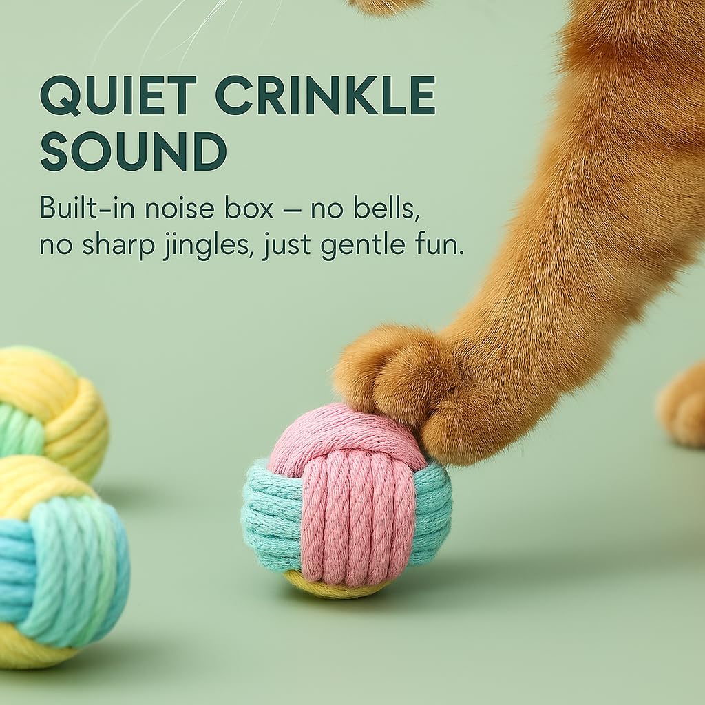 No Catnip Cat Toy Balls, 6 Pack Crinkle Chew Toys – Essentials for Cats - Pastel - image 3