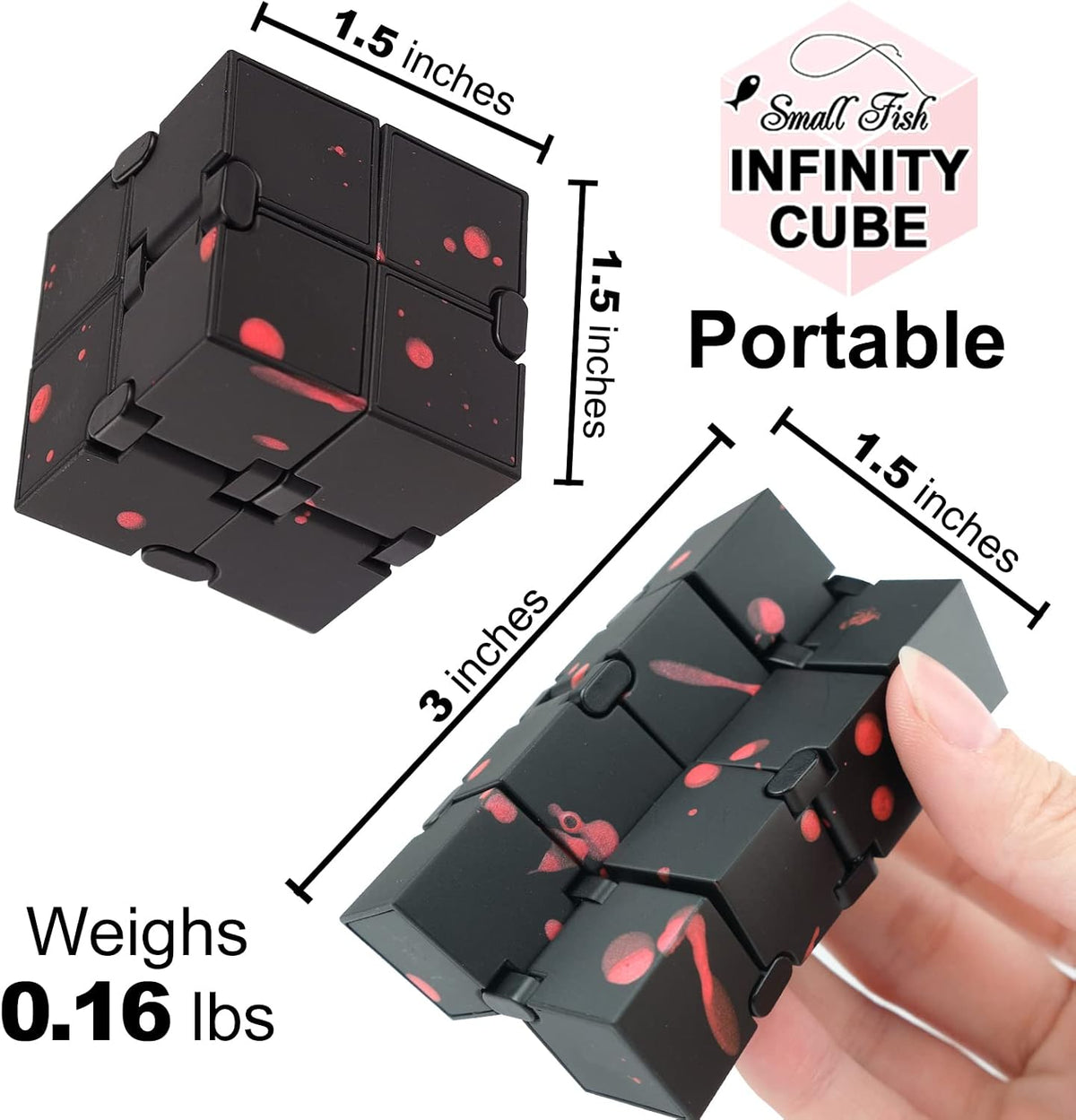 Infinity Cube Fidget Toys for Kids - Black-red / 1.5 x 1.5 Inches - image 2