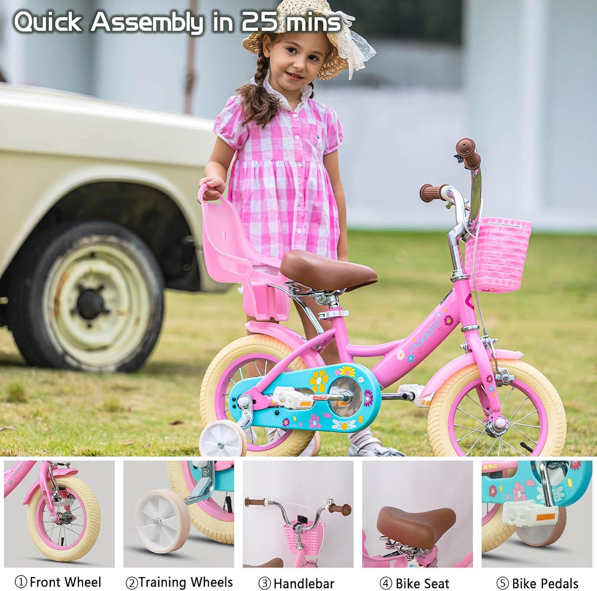 Glerc Maggie Girls Bike, 12-20 Inch Kids Bike for 2-13 Years Old Children, Princess Style Kids - Pink / 14 Inch - image 3