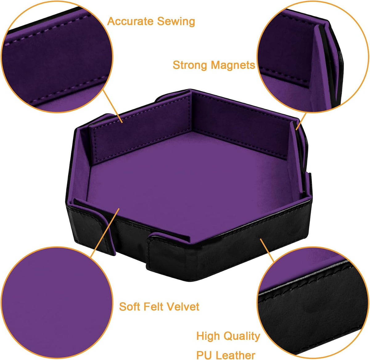 SIQUK magnetic folding hexagon dice tray in PU leather with velvet lining - view 7