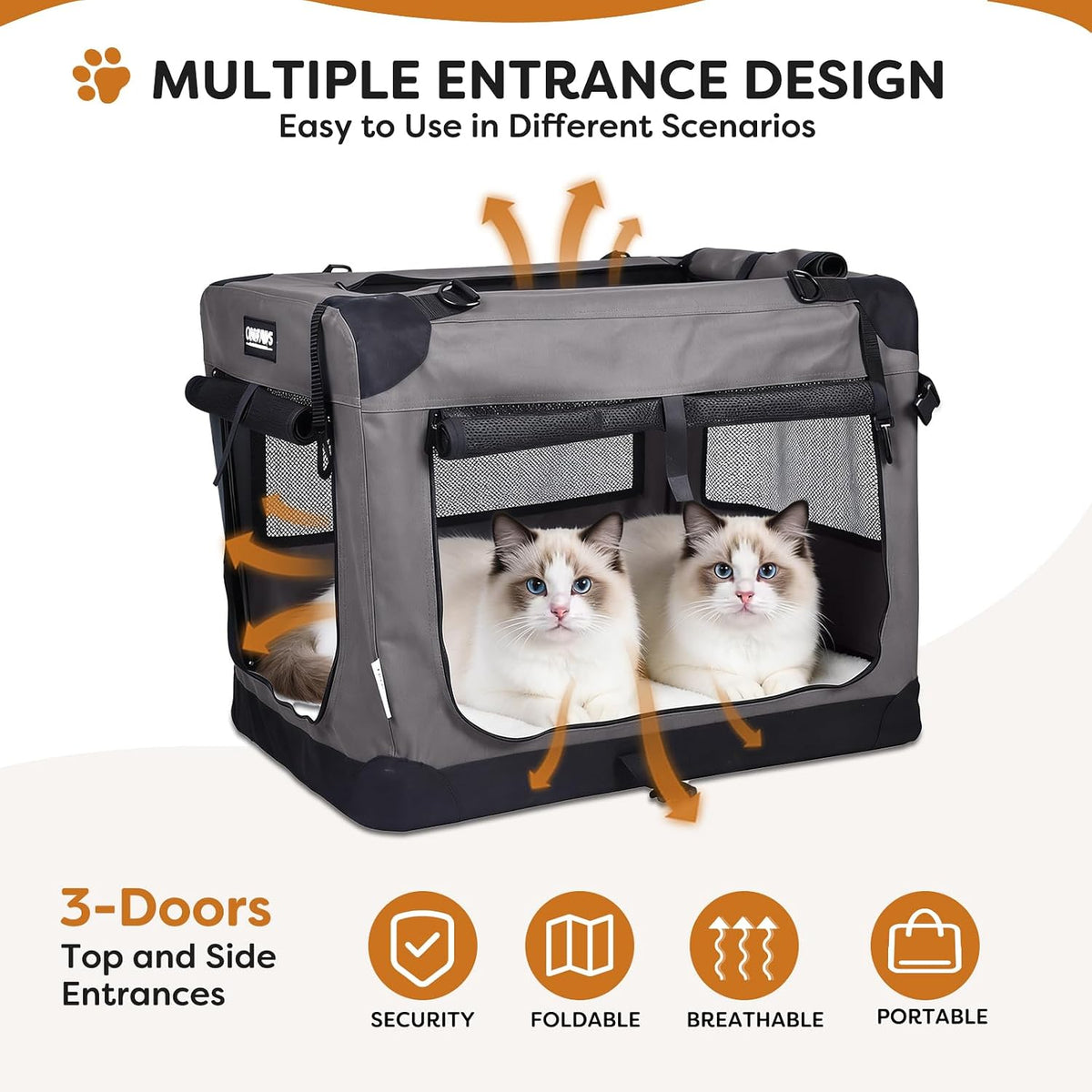 JESPET 3 Door Soft Dog Crates Kennel - Dark Grey / Medium(27"L x 20"W x 20"H) - image 3