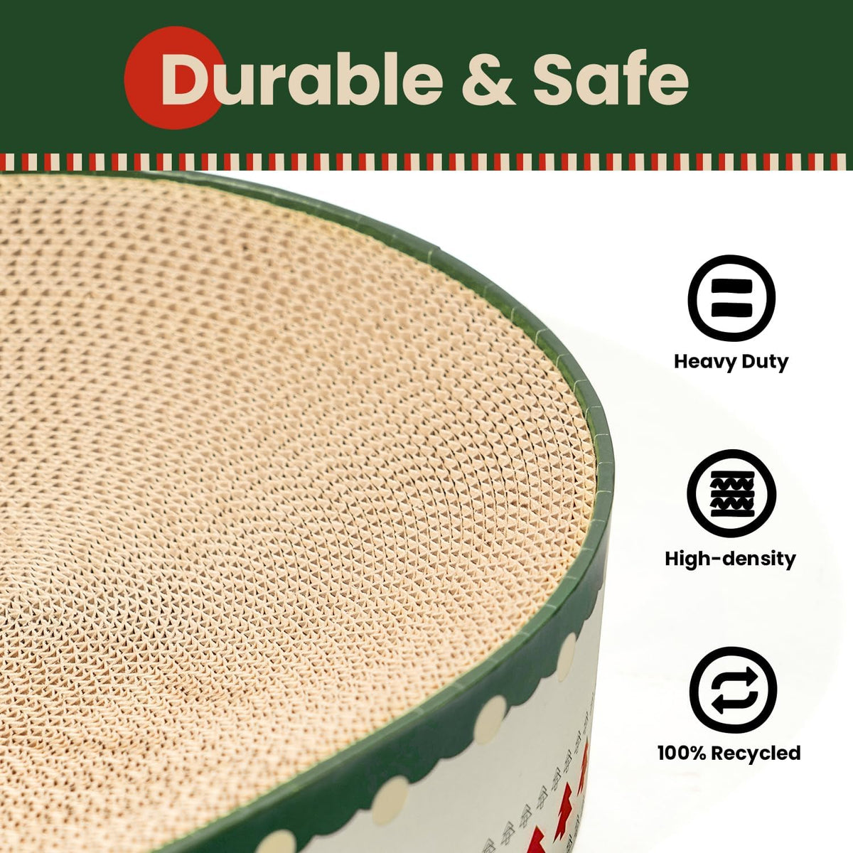 Conlun Oval Cat Scratcher Bed - Christmas Tree with Cat Toy / Medium (16.9"L x 12.9"W x 3.5"Th) - image 4