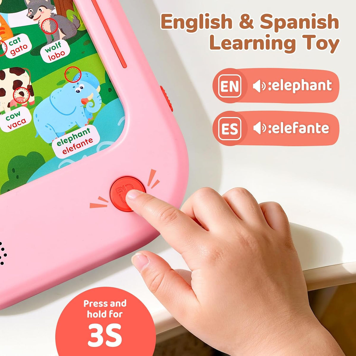 JoyCat Kids Learning Tablet - Pink:English&Spanish-Early Learning - image 3