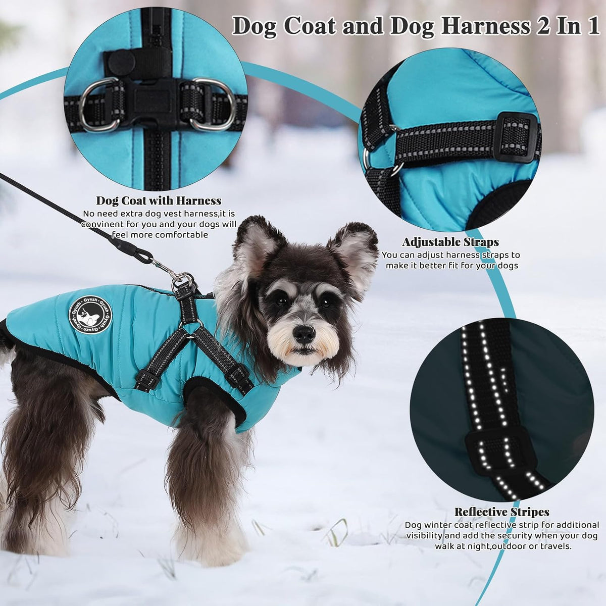 Gyuzh Dog Coat with Harness Puppy Coats Small Dog Harness Jacket - Small / light blue - image 3
