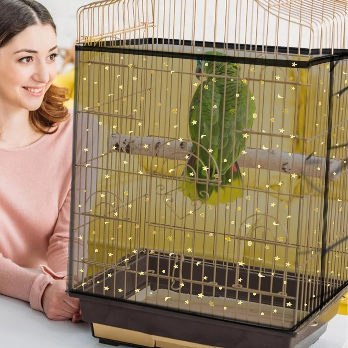 Bird Cage Seed Catcher, Large Bird Cage Cover - Black, Sequins Star - image 2