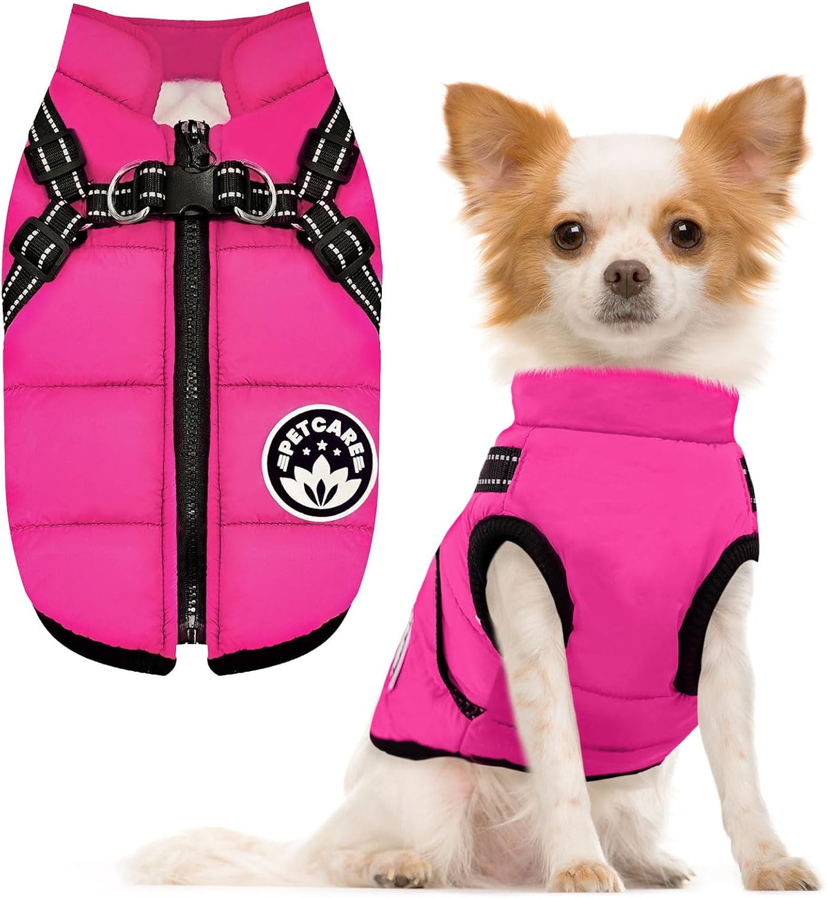 Winter Dog Coat with Harness Built in Waterproof Dog Jackets Warm Pet - Pink / S(Suggest 2-3 lbs)