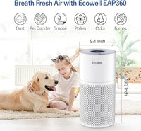 Air Purifiers for Home Large Room with Air Quality Sensor, Covers Up to 1640 Sq Ft, HEPA Filter, 360°Air Intake, Remove 99.97% Mold, Pet Dander, Dust, Odor, Smoke, ECOWELL Model: EAP360, White