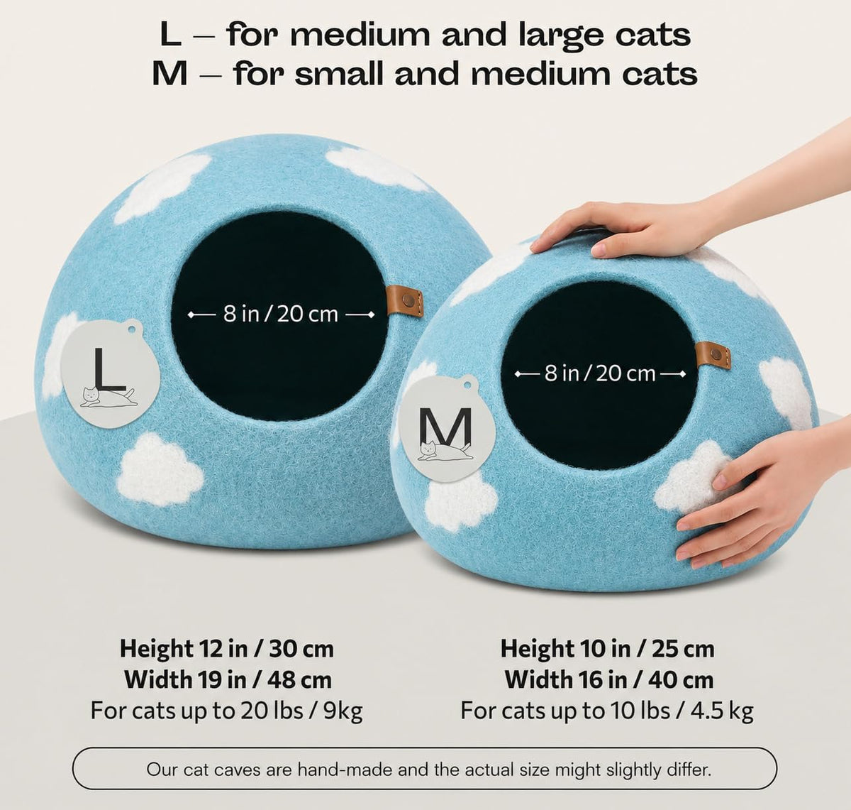 Cat Cave, New Zealand Wool Bed for Indoor Cats - Nap Blue / Medium - image 2