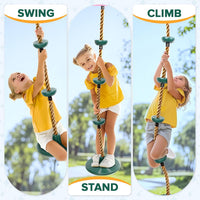 Tgzwme climbing rope tree swing with disc platforms and seat, red and brown rope - view 8