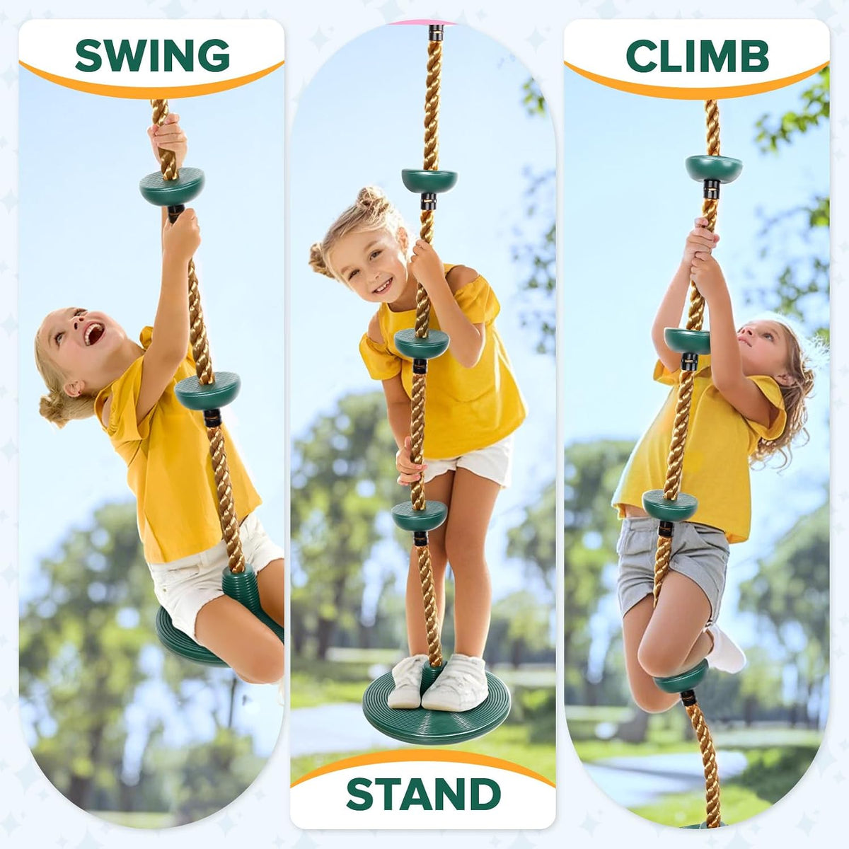 Tgzwme climbing rope tree swing with disc platforms and seat, red and brown rope - view 8