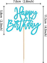 24 PCS Happy Birthday Cupcake Toppers Glitter Picks for Celebrating - Lake Blue - image 2