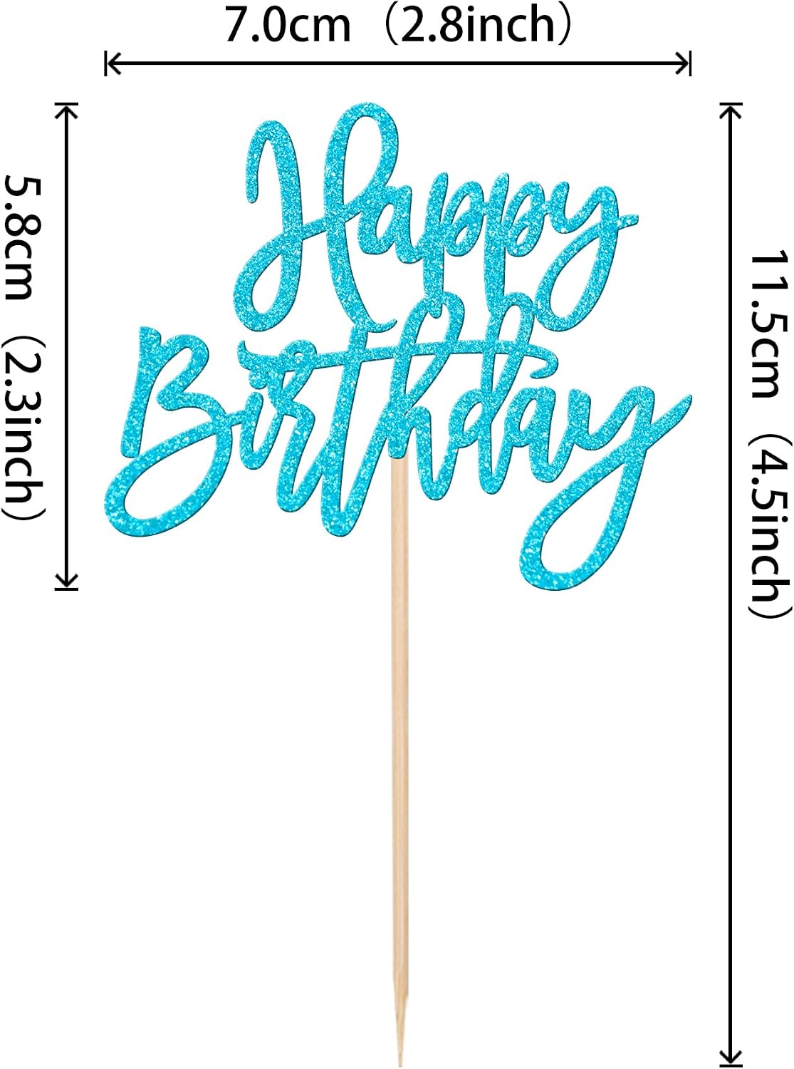 24 PCS Happy Birthday Cupcake Toppers Glitter Picks for Celebrating - Lake Blue - image 2