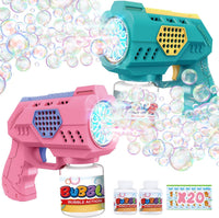EagleStone Bubble Machine Guns 2 Packs with 2 Solutions 20 Concentrate – Fun for Kids & Family - Green,pink