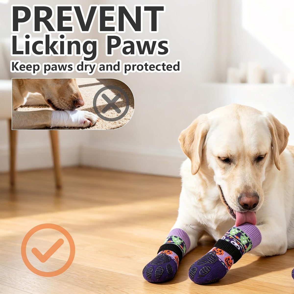 Anti Slip Dog Socks to Prevent Licking Paws with Grippers Black – Essentials for Dogs - Halloween Purple / Small - image 2