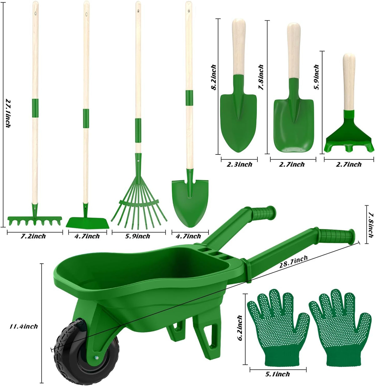 Qtioucp Kids Gardening Set with Wheelbarrow - Green2 - image 2