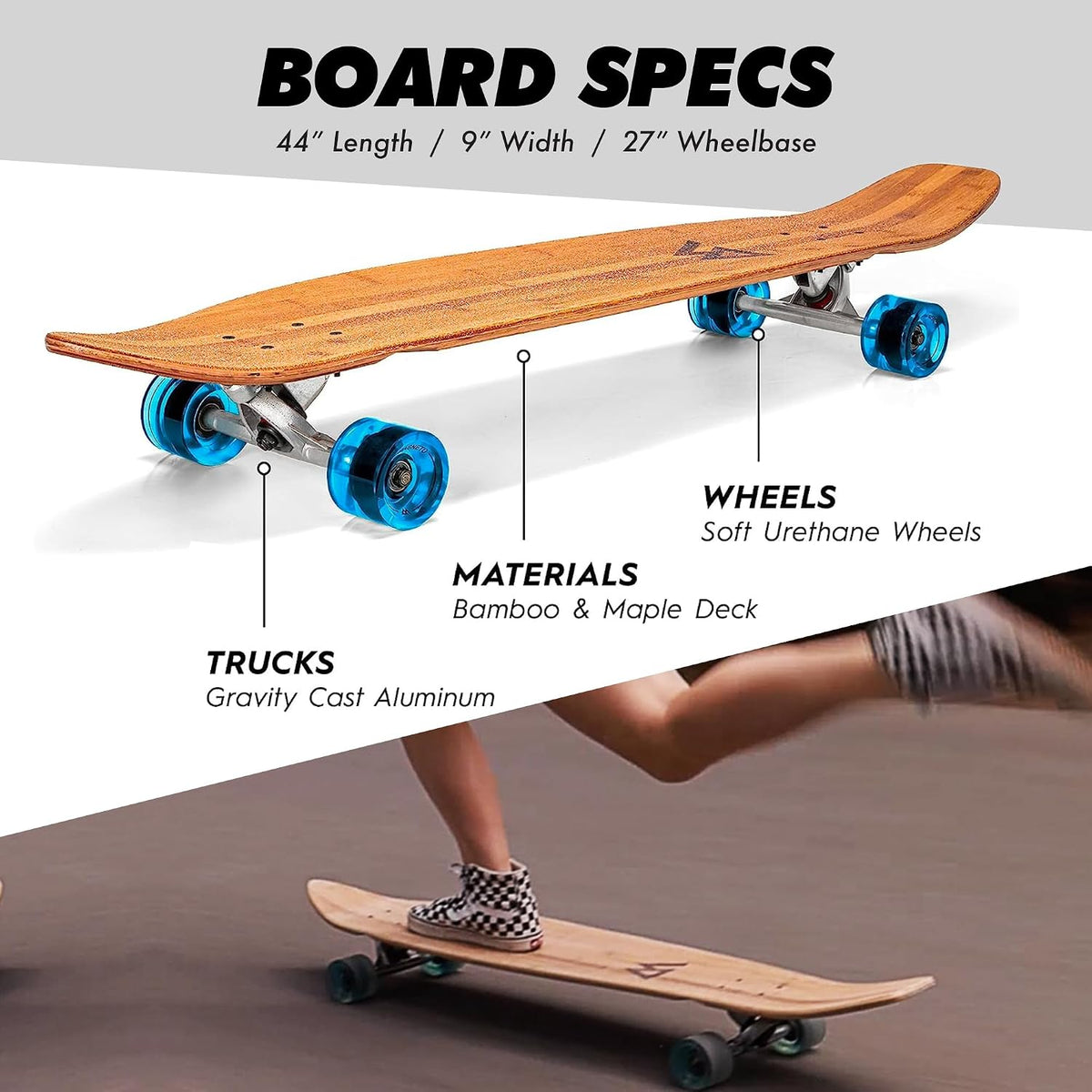 Magneto 44 inch Kicktail Cruiser Longboard Skateboard - Blue - image 2