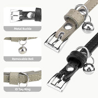 PUPTECK 2 PCS Soft Genuine Leather Cat Kitten Collar with Bells - Black&Khaki - image 3