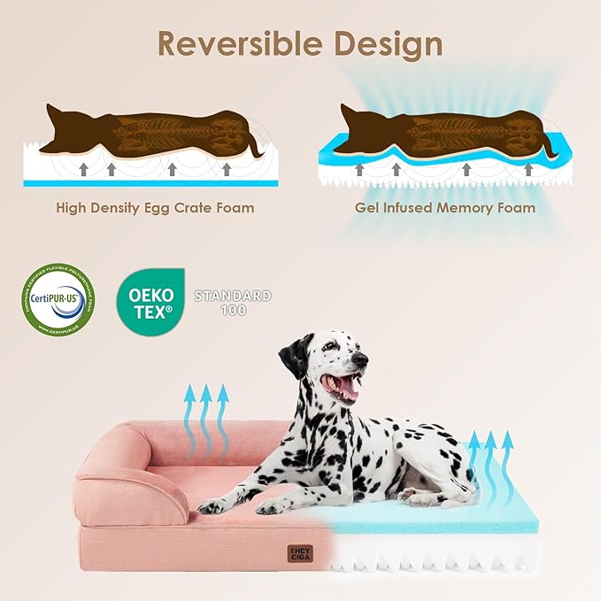 EHEYCIGA Orthopedic Dog Bed for Small Dogs, Waterproof Memory Foam Small Dog Beds with Sides, Non-Slip Bottom and Egg-Crate Foam Medium Pet Couch Bed with Washable Removable Cover, Dusty Pink