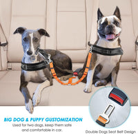 SlowTon Double Dog Seat Belt for Car with Elastic Bungee Buffer - J.Orange / 2 Medium in 1 - image 2