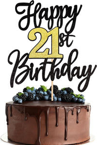 1 PCS Happy 60th Birthday Cake Topper Black Gold Glitter Cheers to 60 - 21st New