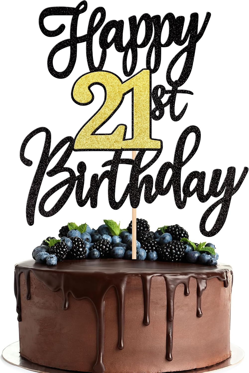 1 PCS Happy 60th Birthday Cake Topper Black Gold Glitter Cheers to 60 - 21st New