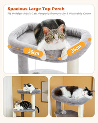 PETEPELA 61" Cat Tree for Indoor Cats, [6-Levels] Cat Climbing Tower with 9 Sisal Scratching Posts and Replaceable Dangling Ball &Top Perch, Grey
