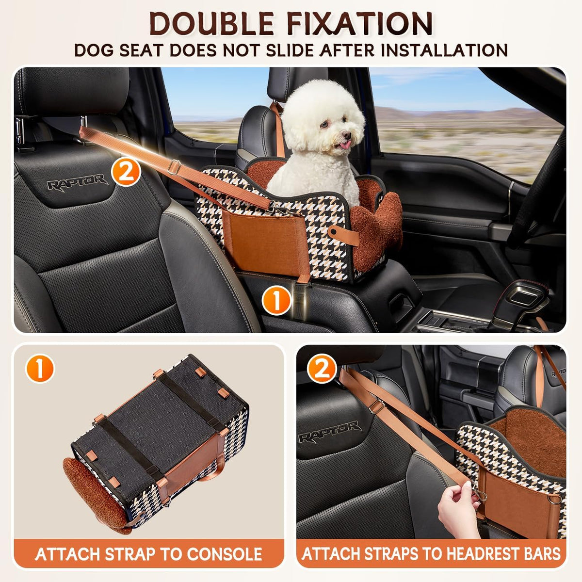 Center Console Dog Car Seat for Small Dogs - brown - image 3