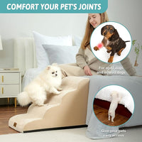Dog Stairs for Small Dogs 19.7" H, Curved Dog Step for Puppy, Older or Cat, Medium Pet Ramp for Sofa, Couch or Bed, Ladder with High Density Foam, 15.7x28.3x19.7 inch, 4 Step, Beige