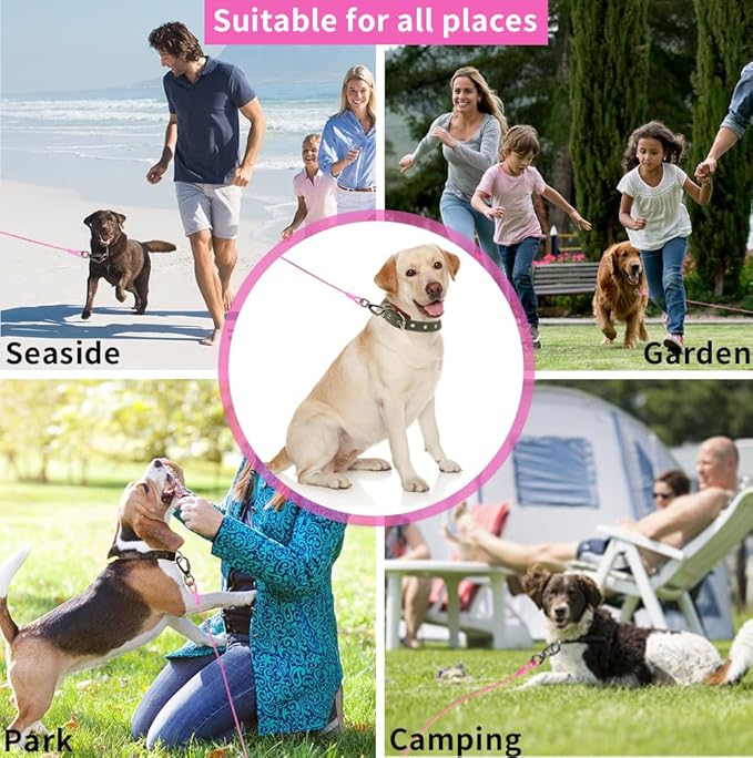 Dog tie Out Cable, 10/20/25/30/50/70/100 feet, Suitable for Dogs up to 350 pounds, Dog Cable with Swivel Buckle, Lightweight, Non-Winding, for Outdoor Camping, Yard Dog Cable (Pink, 10FT)