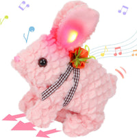 Hopearl Walking Gray Tabby Cat Interactive Electronic Pet Plush Kitty - LED Ears Carrot Bunny-Pink