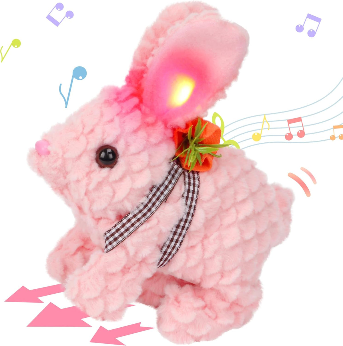 Hopearl Walking Gray Tabby Cat Interactive Electronic Pet Plush Kitty - LED Ears Carrot Bunny-Pink