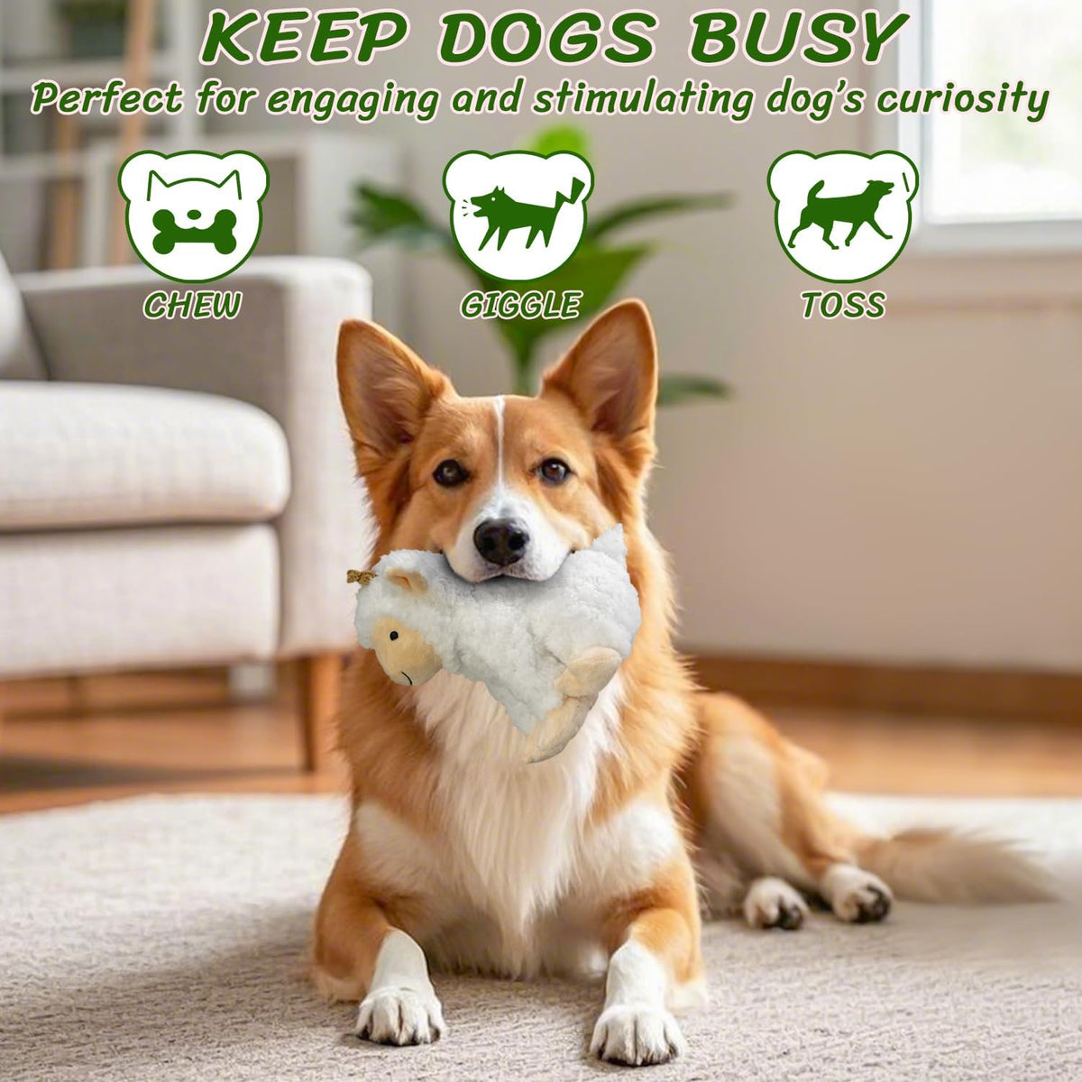 Squeaky Stuffed Dog Toys, Chew Dog for Large Medium Small Breeds – Essentials for Dogs - White - image 4