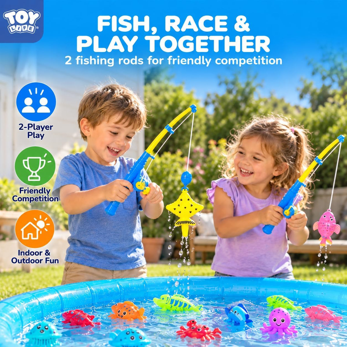 TOY Life Magnetic Fishing Game for Kids, Bathtub and Pool Toy - 2 Kids Fishing Pole - image 4