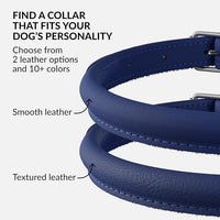 CollarDirect Rolled Leather Dog Collar, Soft Padded Round Puppy Collar, Handmade Genuine Leather Collar Dog Small Large Cat Collars 13 Colors (11-14 Inch, Deep Blue Smooth)