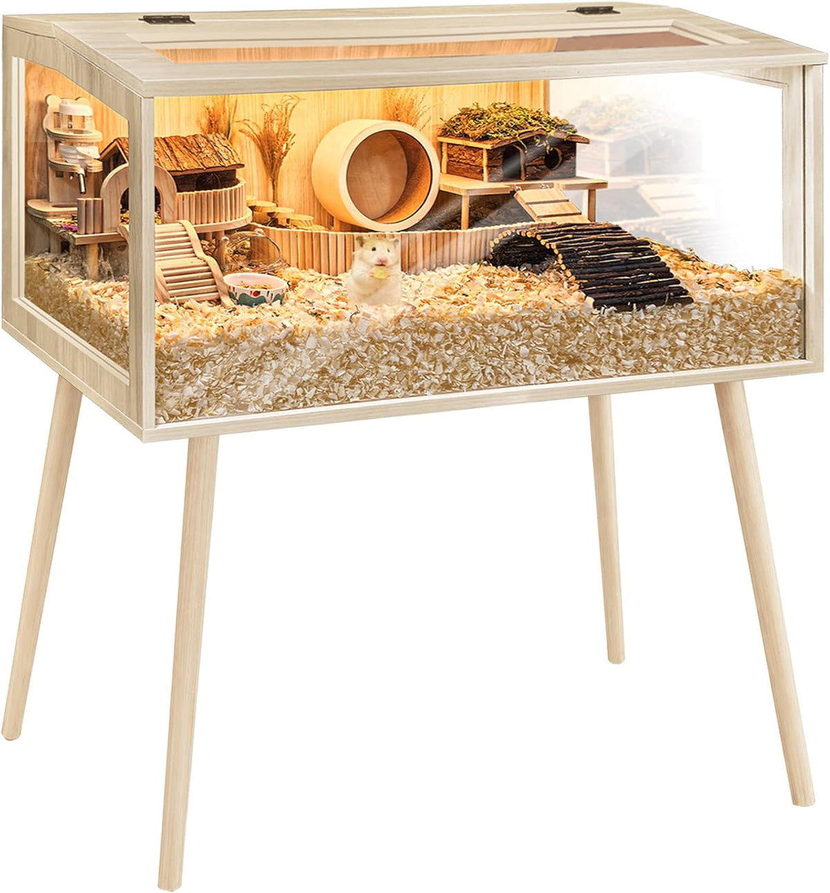 PROLEE Small Animal Cage, Hamster Cage Wooden Roof - 48.0"L x 20.0"W x 47.5"H / Wooden Roof