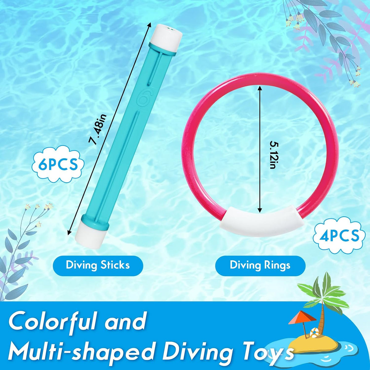 Korlon Tec pool diving toys set with dive sticks, rings and torpedoes - view 4