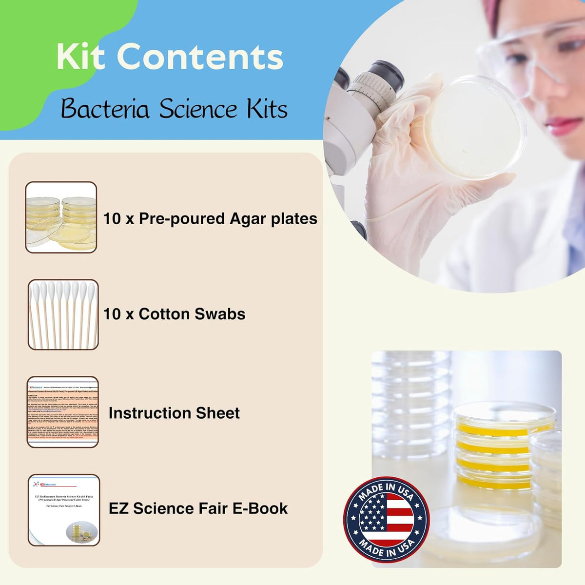 Bacteria Science Kit: Top Science Fair Project Kit. Prepoured LB-Agar - image 2
