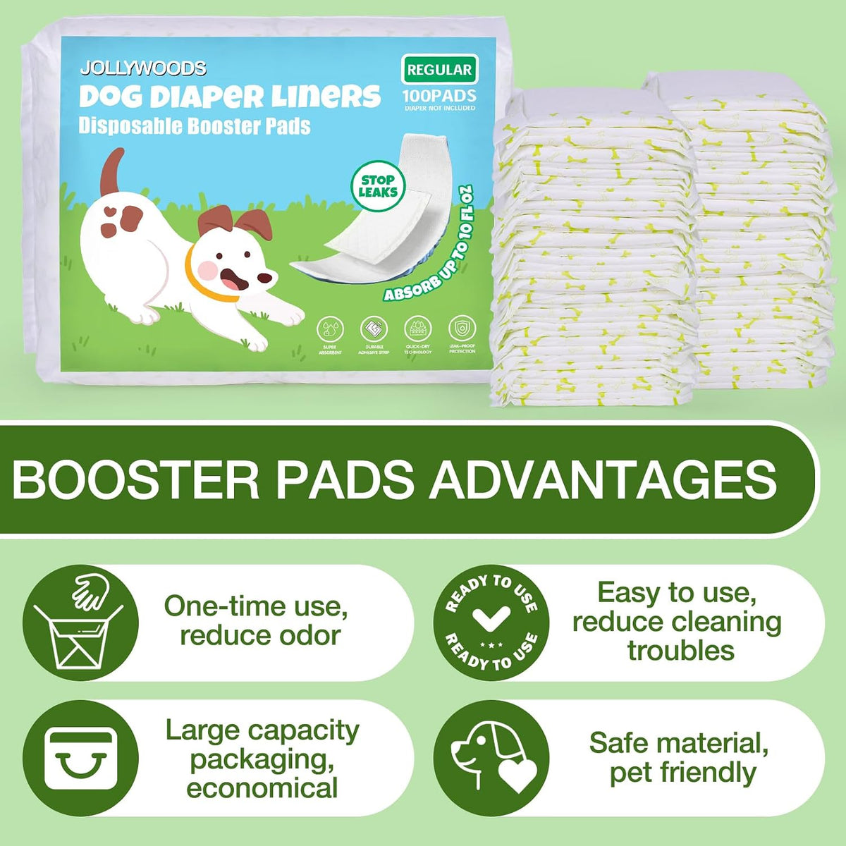 Jollywoods Dog Diaper Liners 150Pcs - Long-150Count - image 2