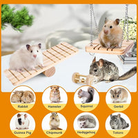 VESPRO Hamster Toys Set, Guinea Pig Toys Small Animal Chewing Toy and Rat Cage Accessories, Chinchillas, Gerbils, Rats, Rabbit Rodents Teeth Care, Apple Wood Timothy Hay Mouse Toy Swing Seesaw Bridge