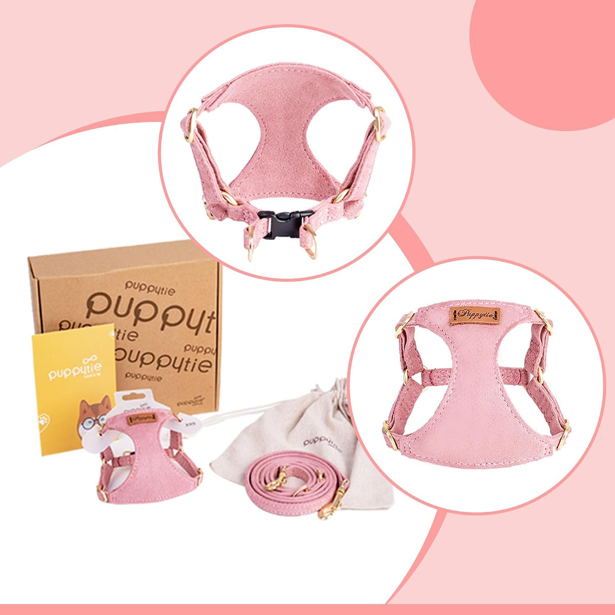 Puppytie Small Dog Harness and Leash Set, Pink, S – Essentials for Dogs - A-Pink / XS(4.5-11lb） - image 3