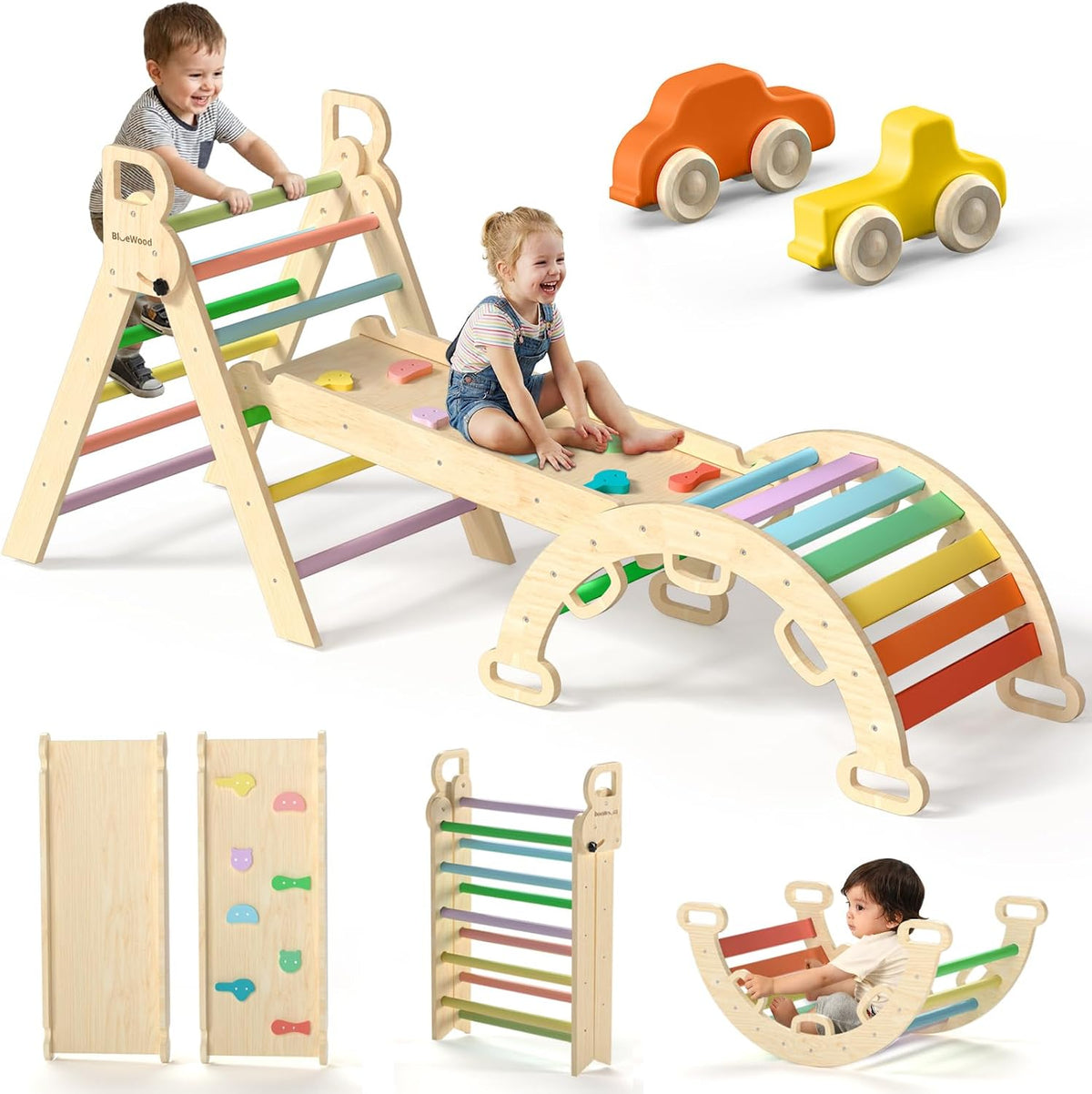 BlueWood Pikler Triangle Set with Safe Handle - Colorful
