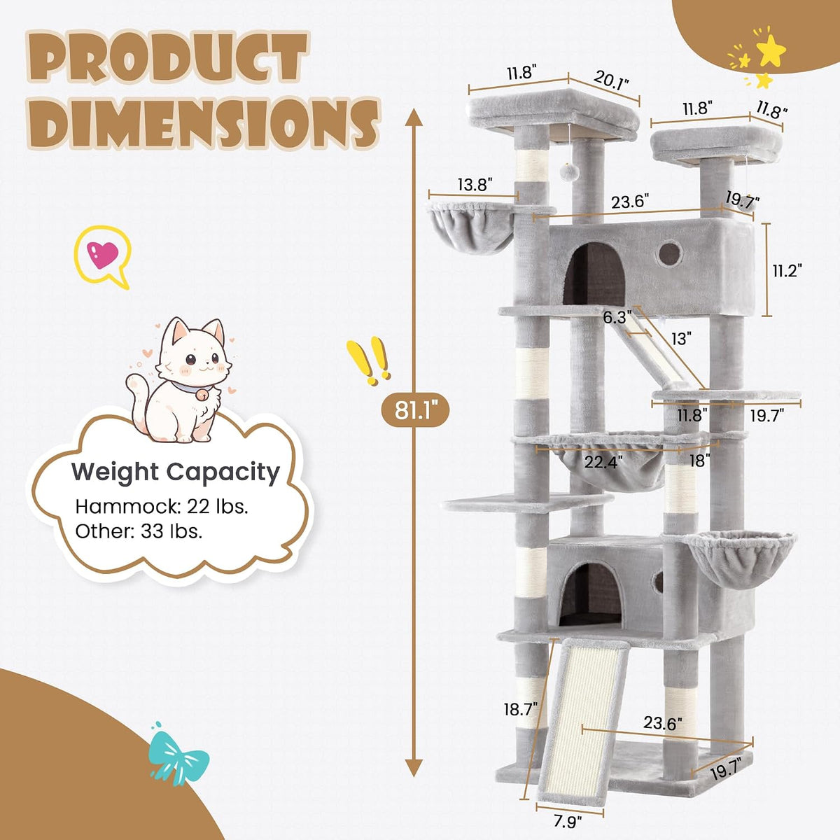 SHA CERLIN 81in Multi-Level Tall Cat Tree Tower for Indoor - Grey - image 2