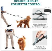 Hands Free Dog Leash with Pouch, Adjustable Waist Belt with Double Padded Handles, Waist Leash for Dog Walking, Dog Leash with Bungee for Medium & Large Dog, Dog Walking Accessories, Olive
