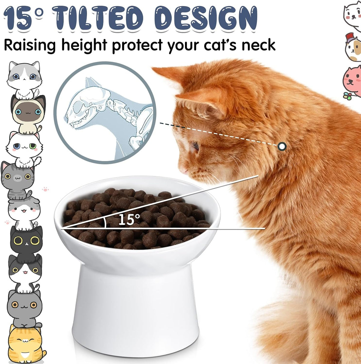 4 Pcs Ceramic Raised Cat Bowls - White - image 3