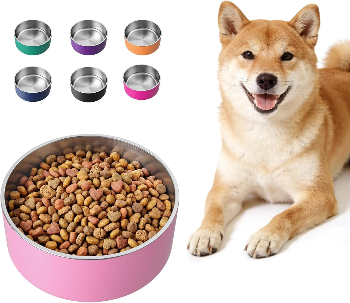 Dog Bowl, Stainless Stee Dog Water Bowl and Food Bowl - 64oz / Pink