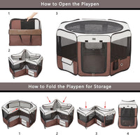 Dog Playpen Portable Pet Play Pens for Small Dog/Cat/Rabbit/Chicks - Brown / 8 / Extra Large (55"x55"x30") - image 3
