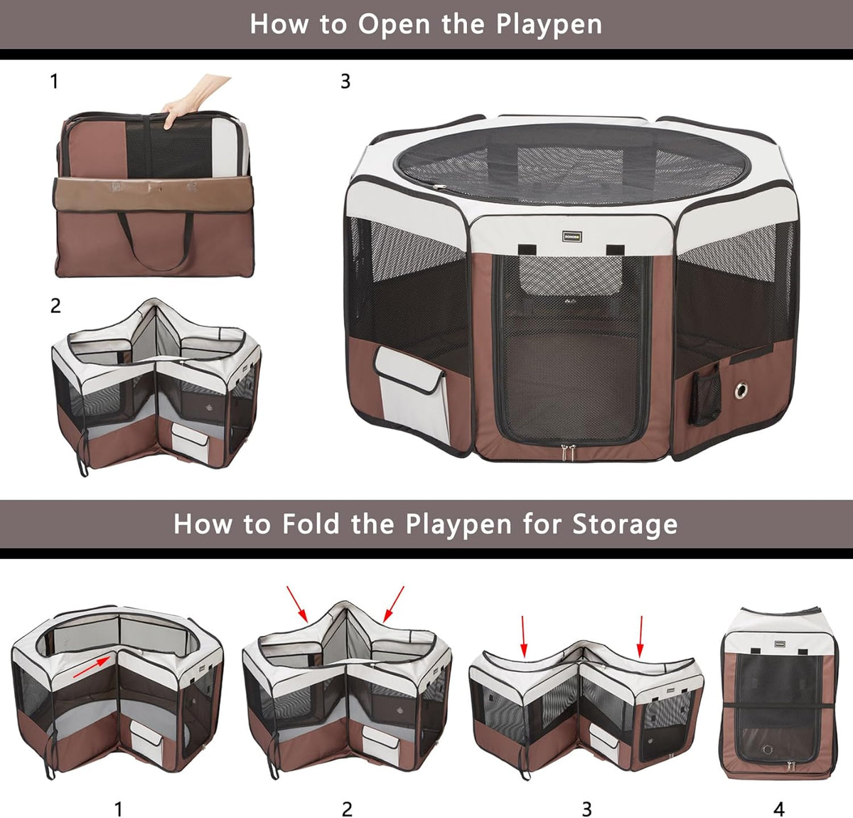 Dog Playpen Portable Pet Play Pens for Small Dog/Cat/Rabbit/Chicks - Brown / 8 / Extra Large (55"x55"x30") - image 3